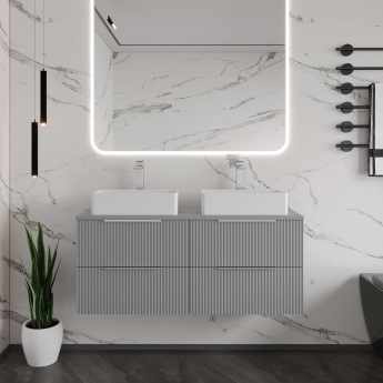 Hudson Reed Fluted Wall Hung 4-Drawer Vanity Unit with Worktop 1200mm Wide - Satin Anthracite