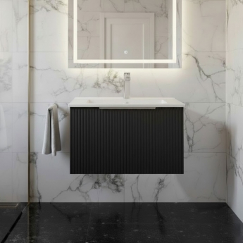 Hudson Reed Fluted Wall Hung 1-Drawer Vanity Unit with Basin 2 600mm Wide - Satin Anthracite