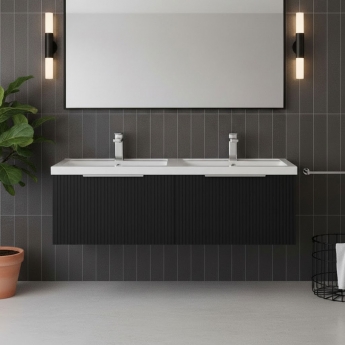 Hudson Reed Fluted Wall Hung 2-Drawer Vanity Unit with Double Polymarble Basin 1200mm Wide - Satin Anthracite