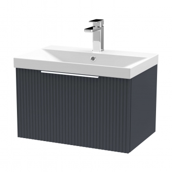Hudson Reed Fluted Wall Hung 1-Drawer Vanity Unit with Basin 3 600mm Wide - Satin Anthracite
