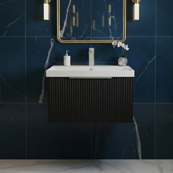 Hudson Reed Fluted Wall Hung 1-Drawer Vanity Unit with Basin 3 600mm Wide - Satin Anthracite