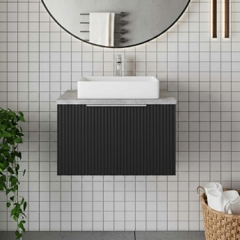 Hudson Reed Fluted Wall Hung 1-Drawer Vanity Unit with Ballato Grey Worktop 600mm Wide - Satin Anthracite
