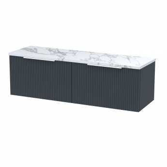 Hudson Reed Fluted Wall Hung 2-Drawer Vanity Unit with Carrera Marble Worktop 1200mm Wide - Satin Anthracite | Product Image