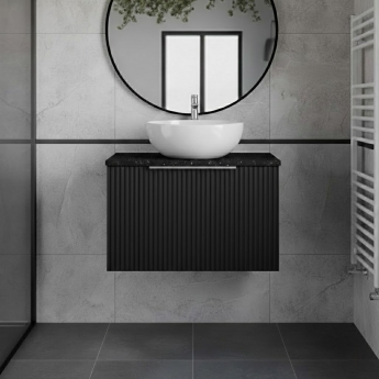 Hudson Reed Fluted Wall Hung 1-Drawer Vanity Unit with Sparkling Black Worktop 600mm Wide - Satin Anthracite