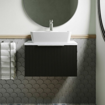 Hudson Reed Fluted Wall Hung 1-Drawer Vanity Unit with Sparkling White Worktop 600mm Wide - Satin Anthracite