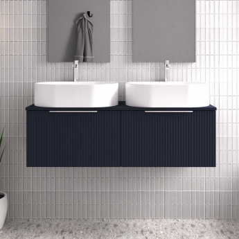 Hudson Reed Fluted Wall Hung 2-Drawer Vanity Unit with Worktop 1200mm Wide - Satin Anthracite