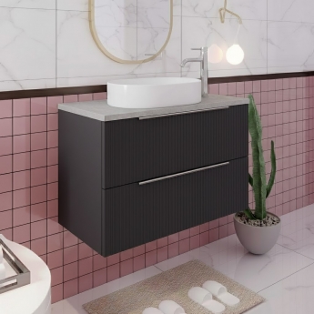 Hudson Reed Fluted Wall Hung 2-Drawer Vanity Unit with Ballato Grey Worktop 800mm Wide - Satin Anthracite