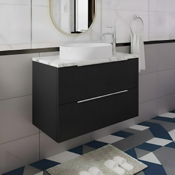 Hudson Reed Fluted Wall Hung 2-Drawer Vanity Unit with Carrera Marble Worktop 800mm Wide - Satin Anthracite | Product Image