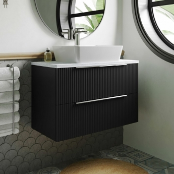 Hudson Reed Fluted Wall Hung 2-Drawer Vanity Unit with Sparkling White Worktop 800mm Wide - Satin Anthracite