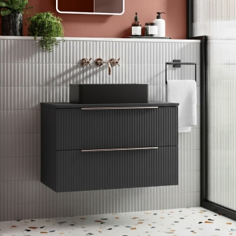 Hudson Reed Fluted 800mm 2-Drawer Wall Hung Vanity Unit with Countertop