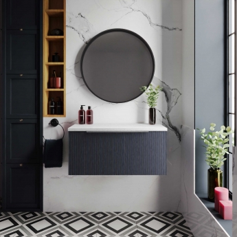 Hudson Reed Fluted Wall Hung 1-Drawer Vanity Unit with Sparkling White Worktop 800mm Wide - Satin Anthracite