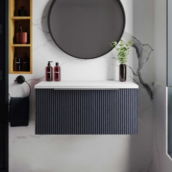 Hudson Reed Fluted Wall Hung 1-Drawer Vanity Unit with Sparkling White Worktop 800mm Wide - Satin Anthracite
