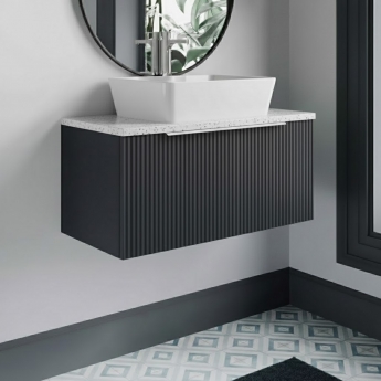 Hudson Reed Fluted Wall Hung 1-Drawer Vanity Unit with Sparkling White Worktop 800mm Wide - Satin Anthracite