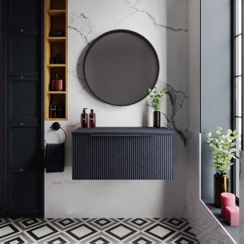 Hudson Reed Fluted Wall Hung 1-Drawer Vanity Unit with Worktop 800mm Wide - Satin Anthracite