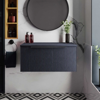 Hudson Reed Fluted Wall Hung 1-Drawer Vanity Unit with Worktop 800mm Wide - Satin Anthracite