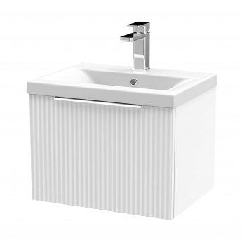 Hudson Reed Fluted Wall Hung 1-Drawer Vanity Unit with Basin 1 500mm Wide - Satin White