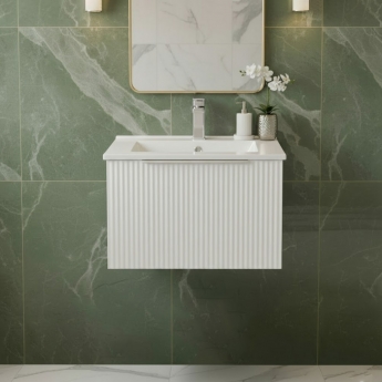Hudson Reed Fluted Wall Hung 1-Drawer Vanity Unit with Basin 2 500mm Wide - Satin White