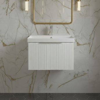 Hudson Reed Fluted Wall Hung 1-Drawer Vanity Unit with Basin 3 500mm Wide - Satin White