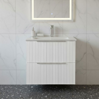 Hudson Reed Fluted Wall Hung 2-Drawer Vanity Unit with Basin 2 500mm Wide - Satin White