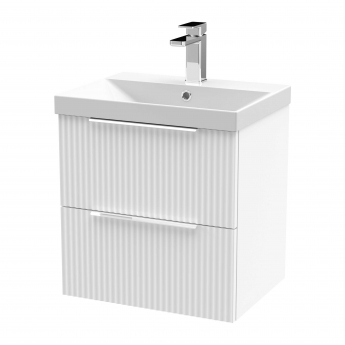 Hudson Reed Fluted Wall Hung 2-Drawer Vanity Unit with Basin 3 500mm Wide - Satin White