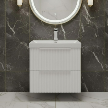 Hudson Reed Fluted Wall Hung 2-Drawer Vanity Unit with Basin 3 500mm Wide - Satin White