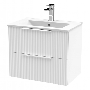 Hudson Reed Fluted Wall Hung 2-Drawer Vanity Unit with Basin 2 600mm Wide - Satin White
