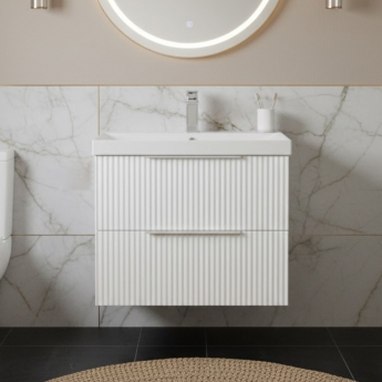 Hudson Reed Fluted Wall Hung 2-Drawer Vanity Unit with Basin 3 600mm Wide - Satin White
