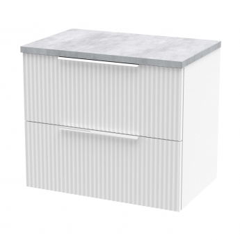 Hudson Reed Fluted Wall Hung 2-Drawer Vanity Unit with Bellato Grey Worktop 600mm Wide - Satin White