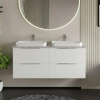 Hudson Reed Fluted Wall Hung 4-Drawer Vanity Unit with Bellato Grey Worktop 1200mm Wide - Satin White | Product Image