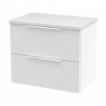Hudson Reed Fluted Wall Hung 2-Drawer Vanity Unit with Sparkling White Worktop 600mm Wide - Satin White