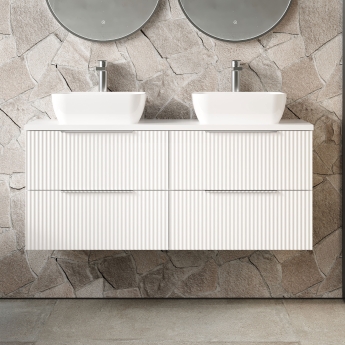 Hudson Reed Fluted Twin 1200mm 4-Drawer Wall Hung Vanity Unit with Countertop | Product Image