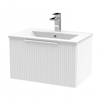 Hudson Reed Fluted Wall Hung 1-Drawer Vanity Unit with Basin 2 600mm Wide - Satin White