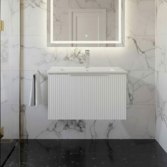 Hudson Reed Fluted Wall Hung 1-Drawer Vanity Unit with Basin 2 600mm Wide - Satin White