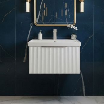 Hudson Reed Fluted Wall Hung 1-Drawer Vanity Unit with Basin 3 600mm Wide - Satin White