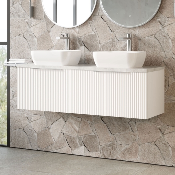 Hudson Reed Fluted Wall Hung 2-Drawer Vanity Unit with Bellato Grey Worktop 1200mm Wide - Satin White | Product Image