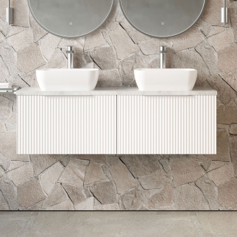 Hudson Reed Fluted Wall Hung 2-Drawer Vanity Unit with Bellato Grey Worktop 1200mm Wide - Satin White | Product Image