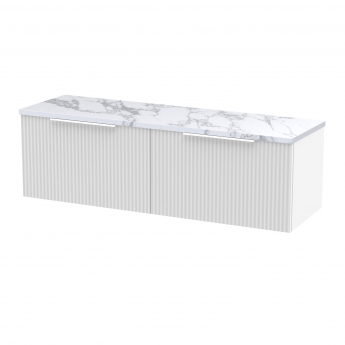 Hudson Reed Fluted Wall Hung 2-Drawer Vanity Unit with Carrera Marble Worktop 1200mm Wide - Satin White | Product Image