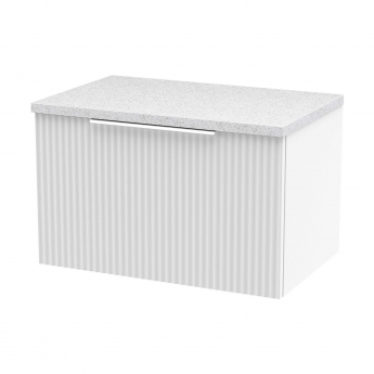 Hudson Reed Fluted Wall Hung 1-Drawer Vanity Unit with Sparkling White Worktop 600mm Wide - Satin White
