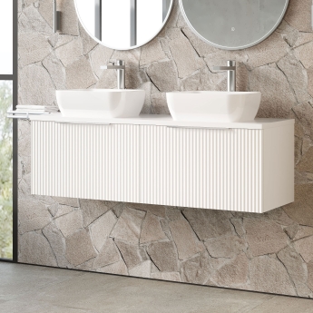 Hudson Reed Fluted Wall Hung 2-Drawer Vanity Unit with Worktop 1200mm Wide - Satin White | Product Image