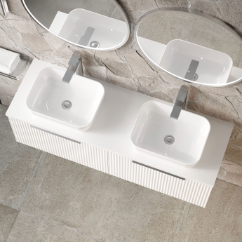 Hudson Reed Fluted Wall Hung 2-Drawer Vanity Unit with Worktop 1200mm Wide - Satin White | Product Image