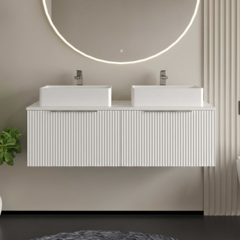 Hudson Reed Fluted Wall Hung 2-Drawer Vanity Unit with Worktop 1200mm Wide - Satin White