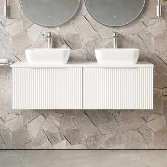 Hudson Reed Fluted Twin 1200mm 2-Drawer Wall Hung Vanity Unit with Countertop | Product Image