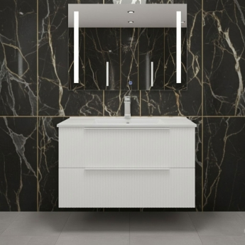 Hudson Reed Fluted Wall Hung 2-Drawer Vanity Unit with Basin 2 800mm Wide - Satin White