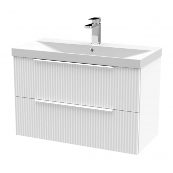 Hudson Reed Fluted Wall Hung 2-Drawer Vanity Unit with Basin 3 800mm Wide - Satin White