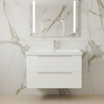 Hudson Reed Fluted Wall Hung 2-Drawer Vanity Unit with Basin 3 800mm Wide - Satin White