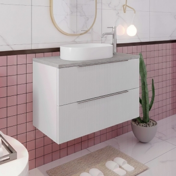 Hudson Reed Fluted Wall Hung 2-Drawer Vanity Unit with Bellato Grey Worktop 800mm Wide - Satin White
