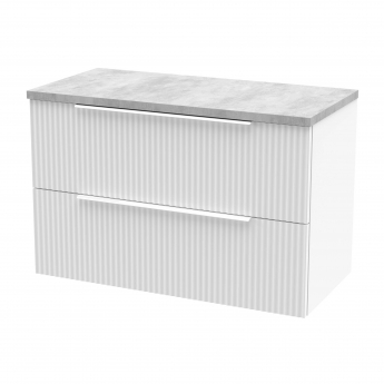 Hudson Reed Fluted Wall Hung 2-Drawer Vanity Unit with Bellato Grey Worktop 800mm Wide - Satin White