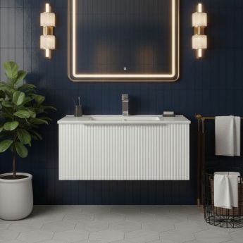 Hudson Reed Fluted Wall Hung 1-Drawer Vanity Unit with Basin 2 800mm Wide - Satin White