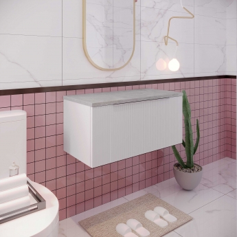 Hudson Reed Fluted Wall Hung 1-Drawer Vanity Unit with Bellato Grey Worktop 800mm Wide - Satin White