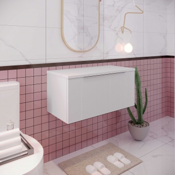 Hudson Reed Fluted Wall Hung 1-Drawer Vanity Unit with Sparkling White Worktop 800mm Wide - Satin White